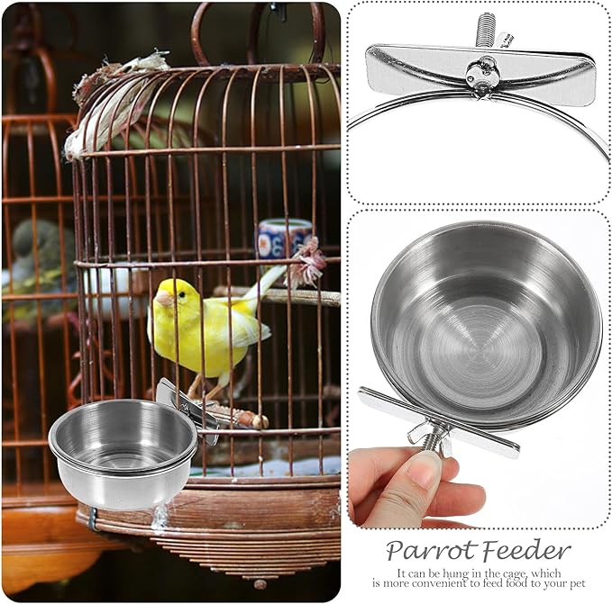 Beaupretty 3pcs Stainless Steel Bird Feeder Bowls with Water Cups 10cm Diameter for Parrot Cage Feeding and Watering Supplies
