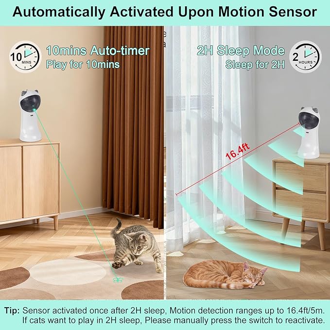 TBTeek Cat Toy, Green Light, Automatic Motion-Activated, 5 Fun Patterns, 4 Speed Modes, Adjustable Light Angles, Random Rotating Trajectory, Rechargeable