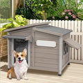34" L Outdoor Dog House with Removable Floor, Raised Feet, Anti-Chewing Iron Frame – Weatherproof Wooden Kennel with Roof, Movable Window for Indoor/Outdoor Use, Ideal for Small to Medium Dogs