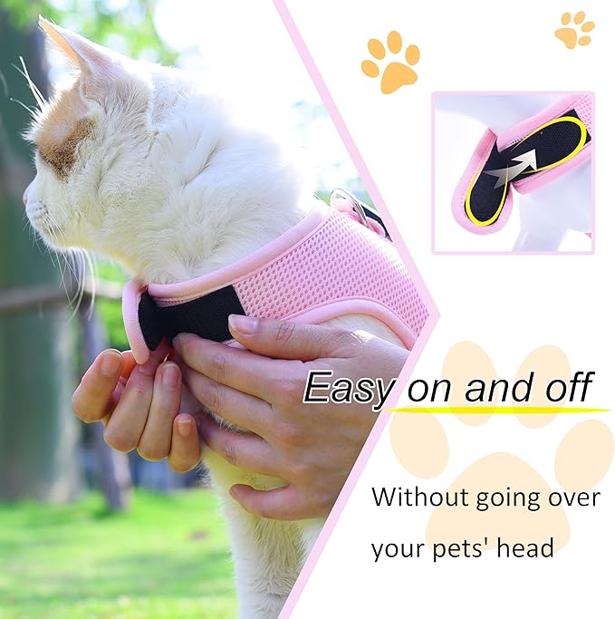 Kitty Harness and Leash for Walking Escape Proof Breathable Mesh Fabric, Solid Pink, X-Small, Adjustable Cat Walking Jackets with Handle, Padded Stylish Cat Vest