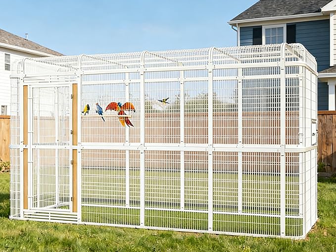 wonline 12.8FT Extra Large Bird Cage for Parakeets Outdoor Bird Aviary Parrot Cage with Perch, Walk-in Heavy Duty Birdcage for Macaws Canaries Parrots Budgie Lovebirds, White