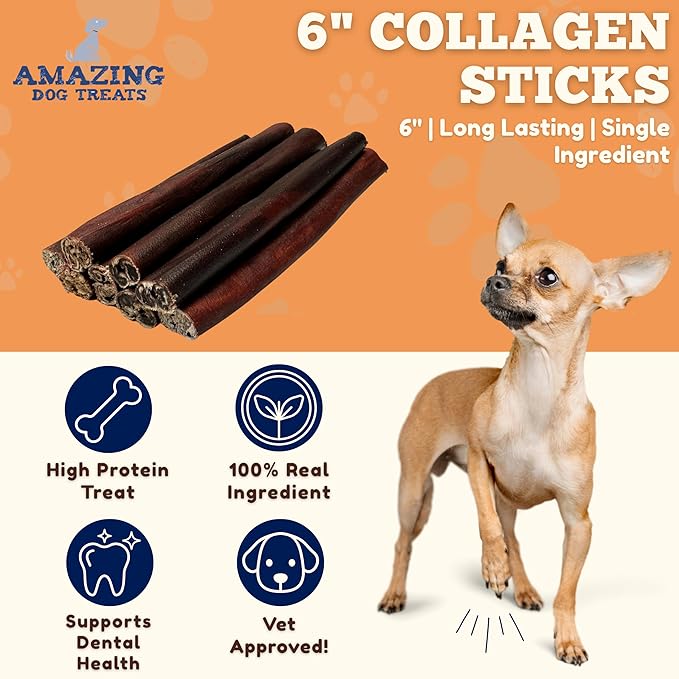 Amazing Dog Treats - 6 Inch Bulk Collagen Sticks for Dogs - (150 Count) - Collagen Sticks for Dogs - No Hide Dog Bones