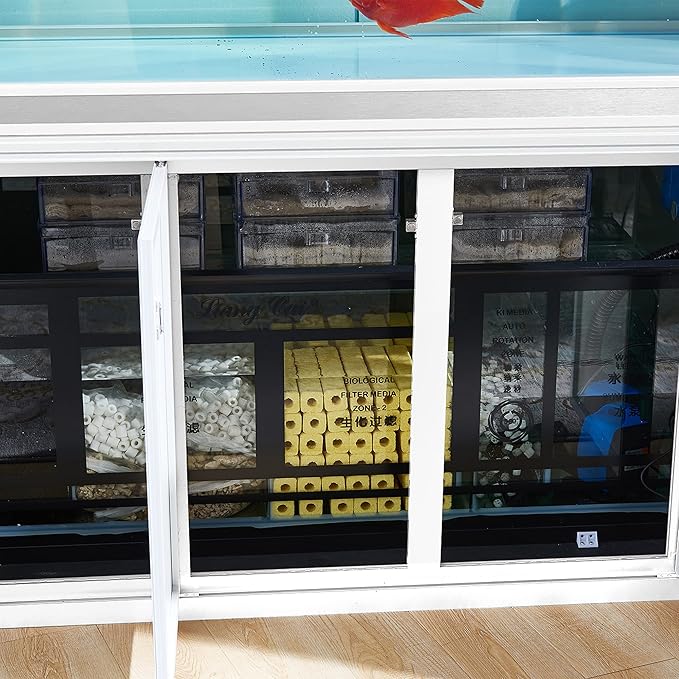 165 Gallon Glass Aquarium with Aluminum Cabinet - Including Sump for Filtration and Circulation, Plumbing, LED, Silver