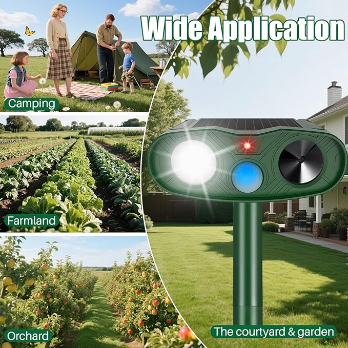 4Pack Ultrasonic Cat Repellent Outdoor Deer Repellent Devices,Solar Animal Repeller Motion Detection Rabbit Raccoon Squirrel Dog Squirrel Repellent Deterrent with LED Flash Lights for Yard