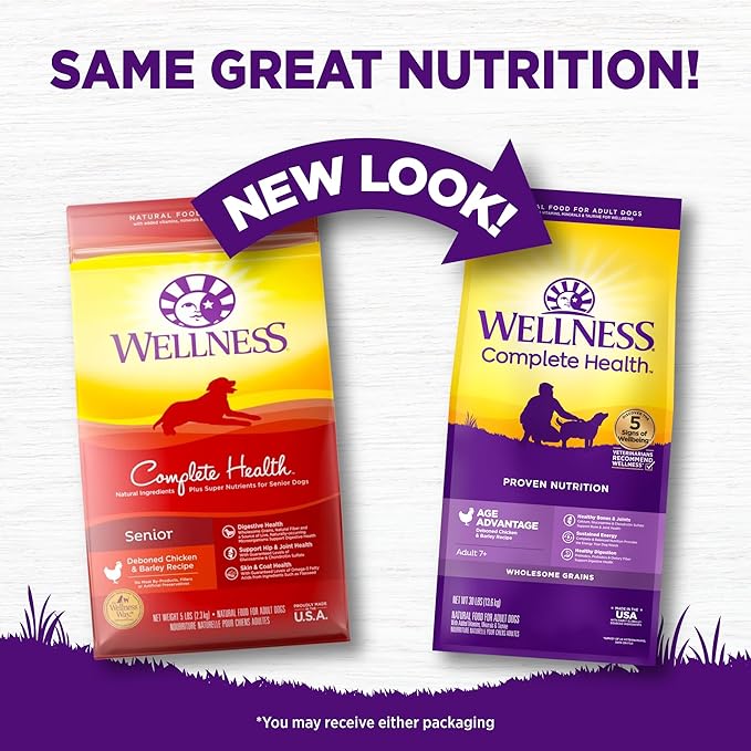 Wellness Complete Health Age Advantage Senior Dry Dog Food, Wholesome Grain Kibble, Natural, Chicken and Barley Recipe, 30 lb Bag