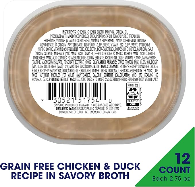Nature's Recipe Grain Free Wet Dog Food, Chicken & Duck Recipe, 2.75 Ounce Cup (Pack of 12)