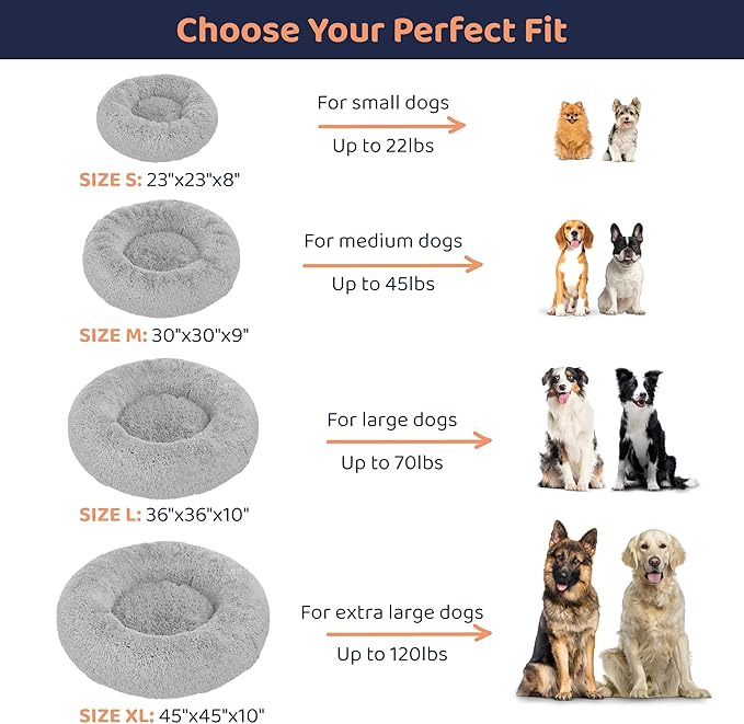 Donut Dog Bed - Premium Comfort for Anxiety Relief - Fluffy & Calming Design with Ultra-Plush Support | Cozy Round Dog Bed with Super Soft Circle Style (Grey, Small)
