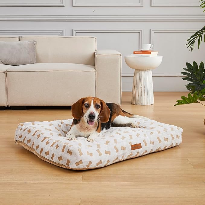 Modern Threads Ultra Plush Orthopedic Memory Foam Pillow Bed for Large Dogs with Supportive Filling and Stylish Textured Design, Beige, (36" L x 27" W x 4" Th)