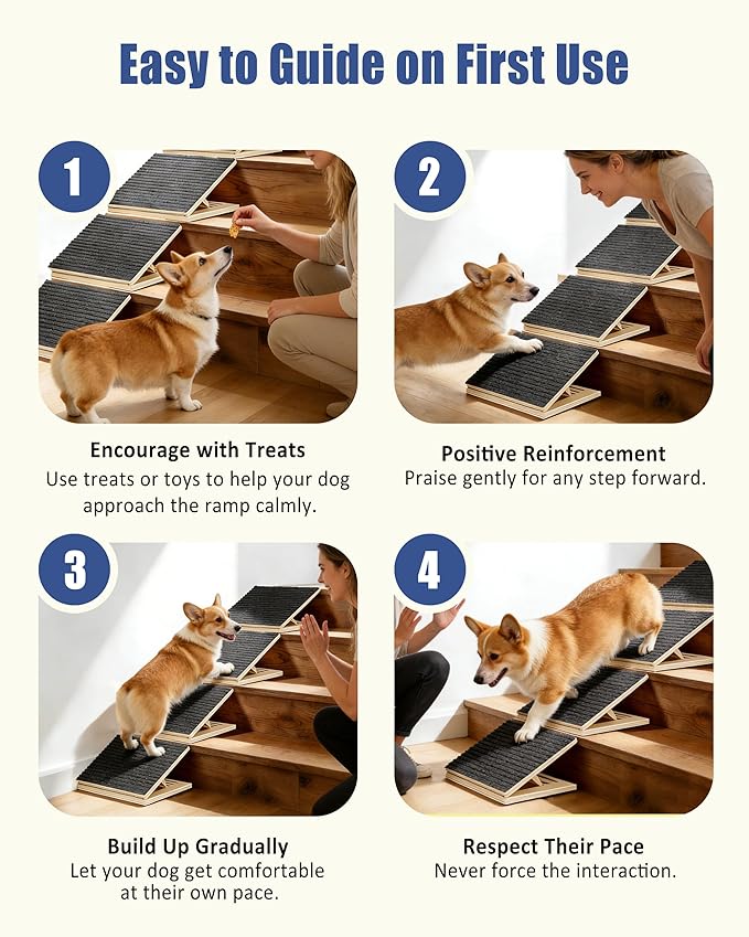 Wooden Dog Ramp for Stairs, 3 Pack Foldable Anti-Slip Pet Steps for Small Dogs, Low-Angle Stair Ramp for Senior, Short-Legged, Injured & Recovery Pets