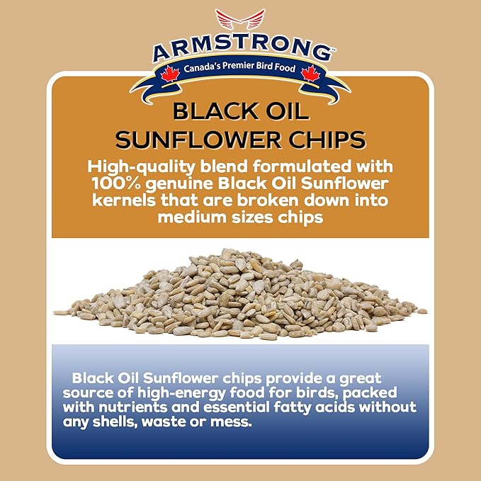 Armstrong Wild Bird Food Black Oil Sunflower Chips, 20 Pounds - for Northern Cardinals, American Goldfinches and Black-Capped Chickadees - Ideal for Outside Feeders