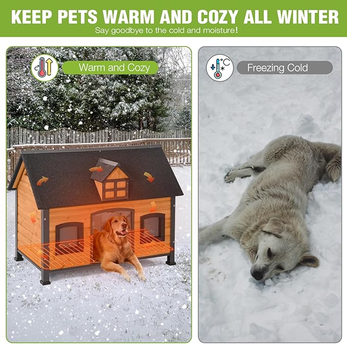 Gutinneen Extra Large Heated Dog House for Outside XL Insulated Dog House Outdoor Weatherproof with Safe Heating Pad, 6-Sided Thermal Liner, Chew-Proof Metal Frame for Medium to Large Dog Breeds