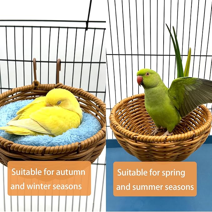 Rattan Bird Nest for Cage，2PCS Hanging Parrot Breeding Nesting House Washable Soft Warm Sleep Hut Bird Cage Accessories for Cockatiels Budgerigars Finches Canaries