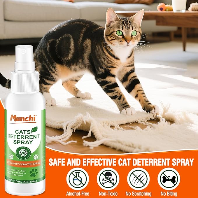 MUNCHI Cat Scratch Deterrent Spray – Natural Indoor & Outdoor Repellent, Furniture Protection, Prevent Scratching, Digging & Chewing
