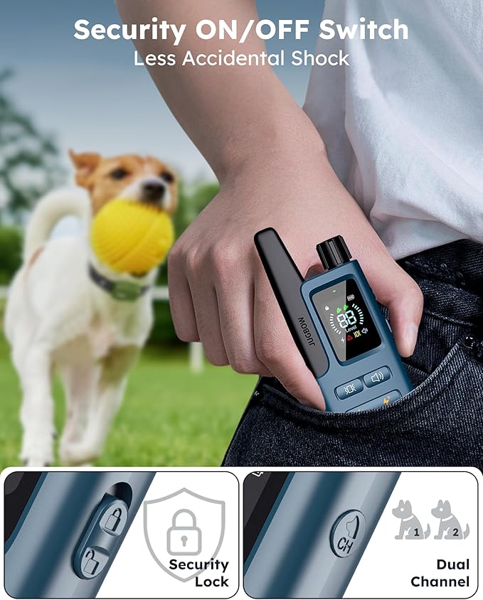 Jugbow Dog Shock Collar 2 Dogs (10-120Lbs) - 4200FT Dog Training Collar with Remote IPX7 Waterproof Electric Collar with 4 Training Modes, Rechargeable e-Collar for Large Medium Small Dog Cyan Blue