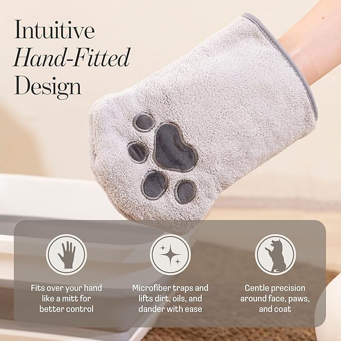 Cat Concentrated Waterless Rinse-Free Shampoo & Conditioner with Bath Mitt – Sensitive Skin, Stress & Itch Relief Gentle Leave-in Serum – 98.65% Naturally Derived-Dry Shampoo for Cats–8×10ml