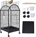 40 Inch Play Open Top Big Bird Cage with Food & Water Bowls Parakeet Bird Cage with Stand, Wheels Metal Birdcage Parrot Cage for Parakeet, Lovebirds, Ringneck, Cockatiels (Black, Open Top)