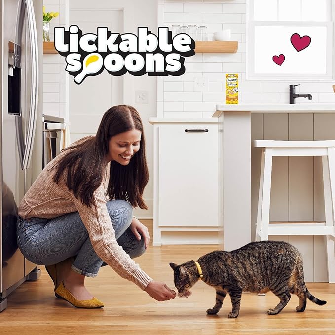 Temptations Lickable Spoons, Soft Lickable Cat Treats, Adult Wet Cat Treats, Tasty Chicken and Cheesy Cheese Flavor, 4 Spoons, Pack of 24 (96 Total)