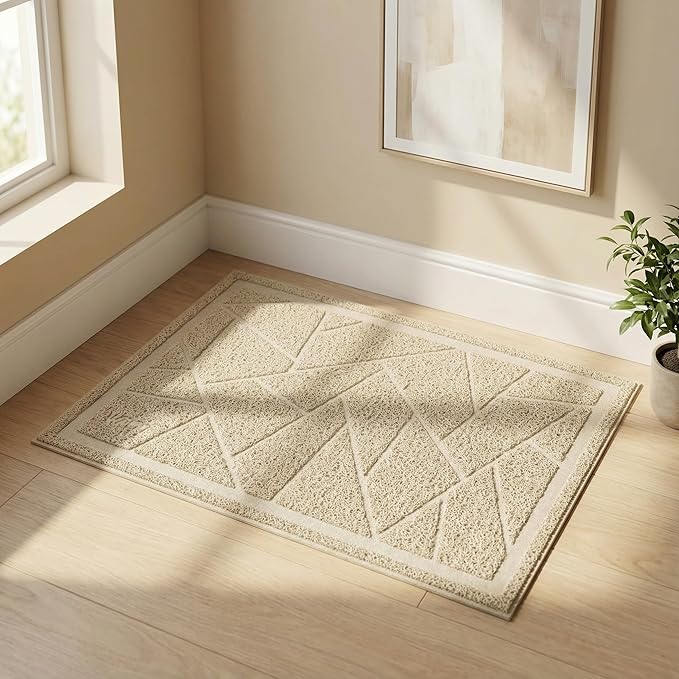 WePet Cat Litter Box Mat, Kitty Premium PVC Pad, Durable Trapping Rug, Phthalate Free, Urine-Resistant, Scatter Control, Mosaic, M 23 x 16 Inch, Beige