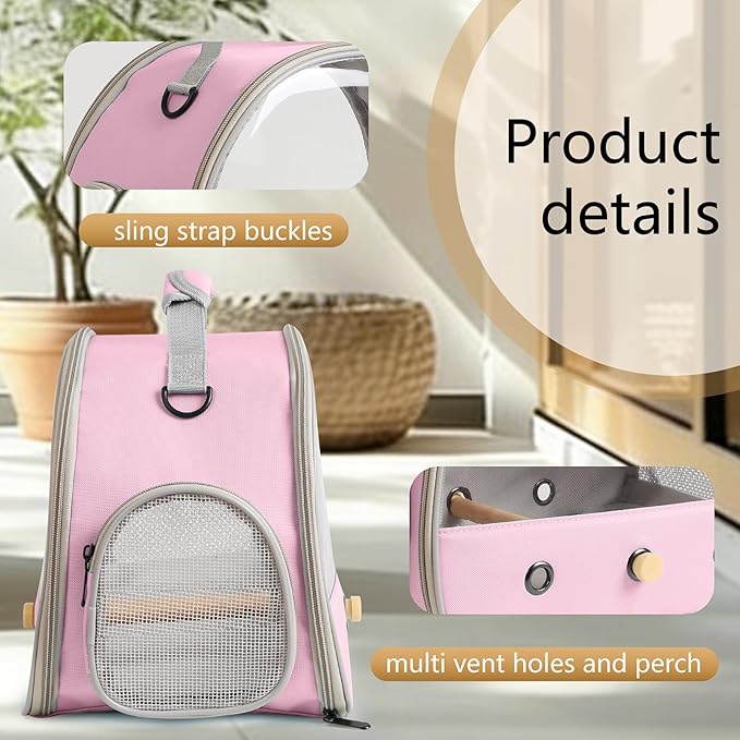 Bird Travel Carrier, Portable Small Bird Parrot Parakeet Carrier with Standing Perch, Side Access Window Collapsible