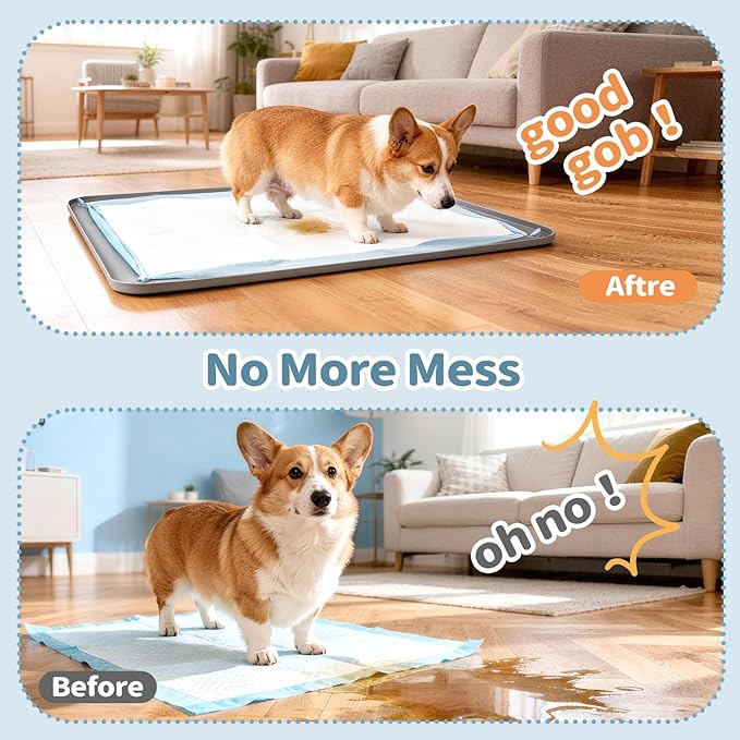 Pee Pad Holder for Dogs,25 x 36 Inch Dog Potty Tray with Clips Silicone Dog Puppy Pad Tray,Non-Slip Leak-Proof High Edge Puppy Pee Tray Mat for Home Floor Protection