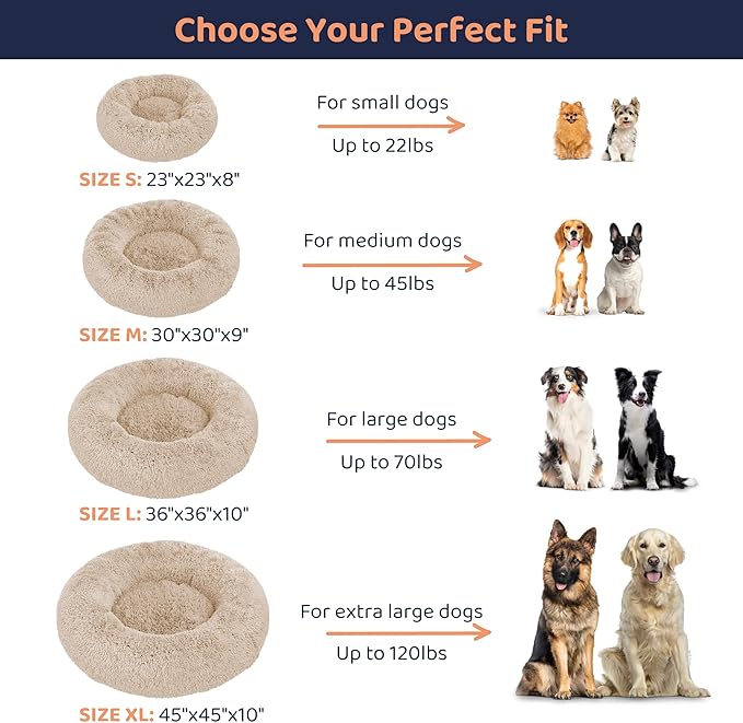 Donut Dog Bed - Premium Comfort for Anxiety Relief - Fluffy & Calming Design with Ultra-Plush Support | Cozy Round Dog Bed with Super Soft Circle Style (Beige, Small)