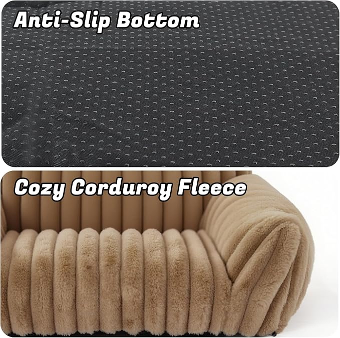 Cat Couch for Pets - Cute Cat Beds for Indoor Cats with Removable Cover, Washable Soft Corduroy Plush, Fluffy Supportive Pet Sofa Chair for Dog, 36 inch, Brown L