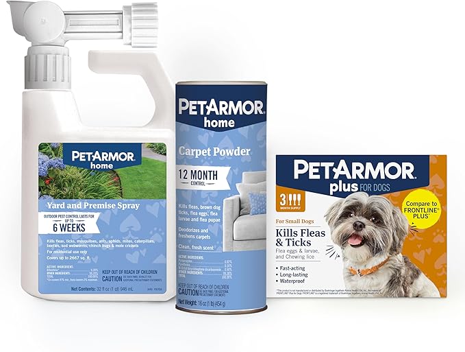 PetArmor Plus Flea & Tick Prevention for Dogs 5-22 lbs (3 Doses) + PetArmor Home Carpet Spray and Yard Spray for Fleas & Ticks, Total Flea & Tick Prevention