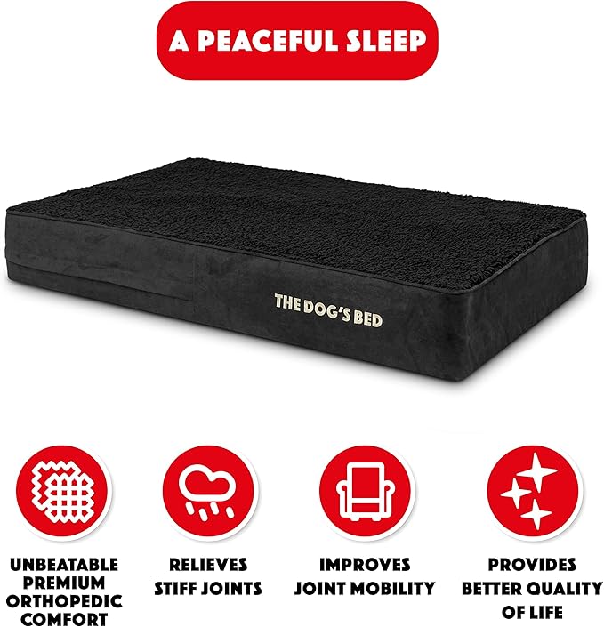The Dog’s Bed Orthopedic Memory Foam Dog Bed Mattress, Plush Fabric, Black Plush, Large, 6-Inch
