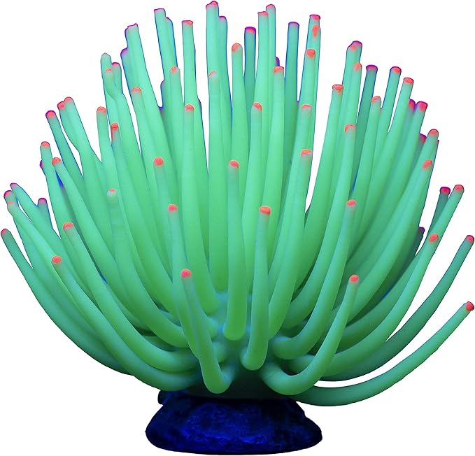 GloFish Anemone Ornament, Detailed Aquarium Ornament, Large Green, Creates A Glowing Effect (Pack of 1)