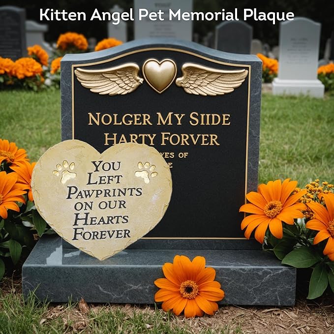 Lily's Home Pet Memorial Stone - Cat or Dog Grave Marker - Durable Waterproof Garden Memorial Stone for Indoor and Outdoor Use - Sympathy Gift for Pet Loss - Heart