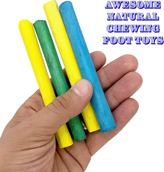 by M&M 5517 Skinny Rainbow Sola Logs Pk12 - Handcut Lightweight Sola Wood Foot Toys, Skinny Cut Wood Logs, Bright Assorted Colors, Great Foraging Fun for Small to Med Size Pets