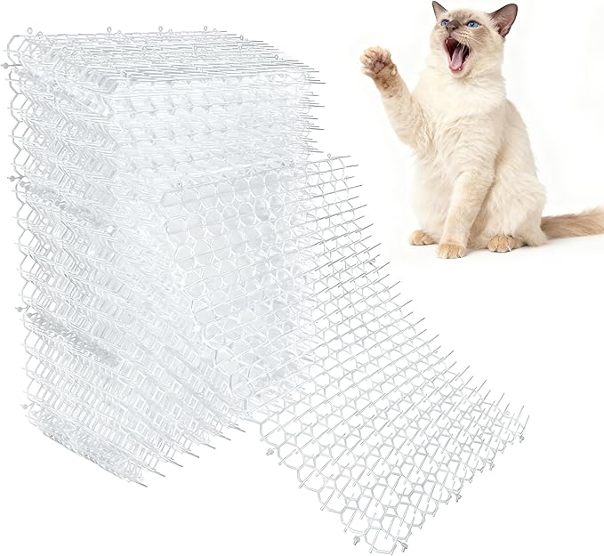 Clear Cat Scat Mat 16 x 13 Inch, 16 Pack Transparent Cat Deterrent Mats with 1 Inch Spikes, Large Coverage Indoor Outdoor Pet Training Mats to Protect Furniture, Counters, Garden & Yard