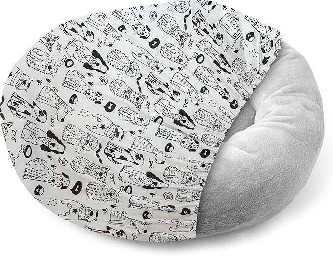 Round Dog Bed Covers Replacement Washable, Dog Bed Washable Cover, for All Shapes (Medium (Up to 36″), Doodle Dogs)