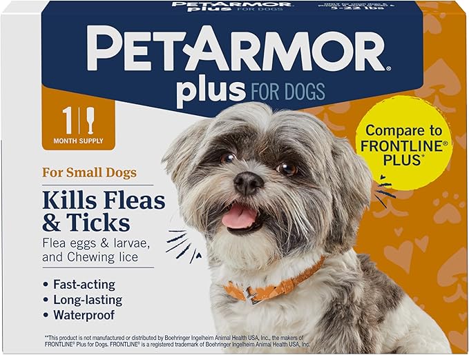 PetArmor Plus Flea and Tick Prevention for Dogs, Small Dog Flea and Tick Treatment, 1 Dose, Waterproof Topical, Fast Acting (5-22 lbs)