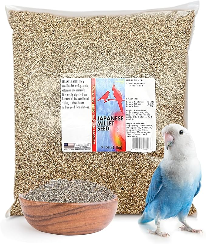 Morning Bird Japanese Millet Seed Bag 9 lbs - Healthy & Nutritious Pet Bird Food to Support Health & Immunity - Delicious Unique and Natural Flavor – Ideal Bird Feed for All Seed Eating Birds