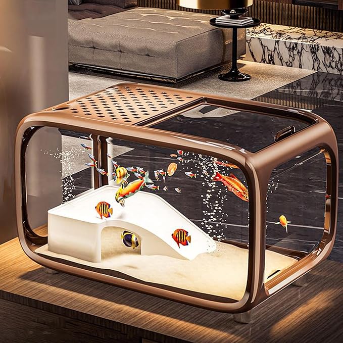 Aquarium Fish Tank | Desktop Fish Bowl Turtle Tank with Climbing Decor,Clear Acrylic Container Bowl Living Habitat for Turtle Snails Betta Aquatic Planting