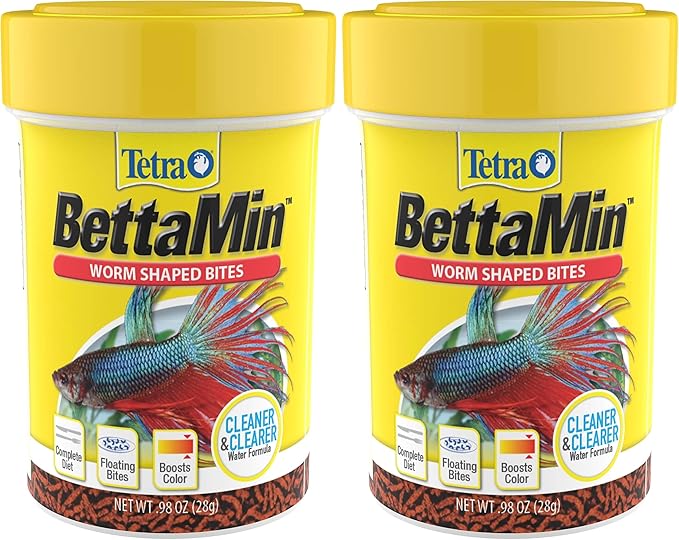 Tetra BettaMin Worm Shaped Bites 0.98 Ounce, Complete Diet for Bettas (Pack of 2)