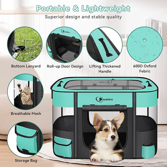 Dog Playpen,Cat Pet Puppy Pen,Portable Playpens for Dogs Indoor Outdoor Travel Camping Use,Foldable Dog Kennel Tent Crate for Rabbit Small Animals with Carrying Case (Green, Small)