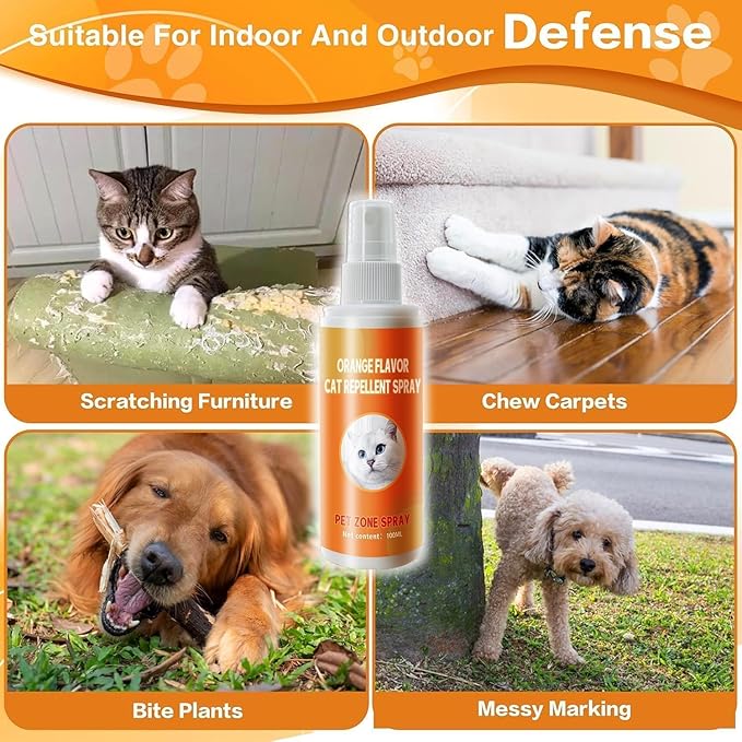 Cat Deterrent Spray, Natural Cat Spray Deterrent for Urine Marking & Scratching, Safe Indoor & Outdoor Effective Cat Scratch Deterrent Training Aid for Furniture - 7.0 Oz