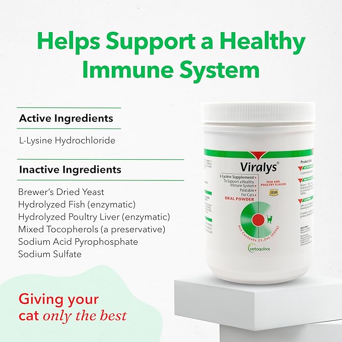 Vetoquinol Viralys - Lysine Supplement for Cats & Kittens - Supports Eye Wellness, Respiratory Health & Immune Strength - Flavored Oral Powder for Easy Feeding & Daily Use - 600 Grams