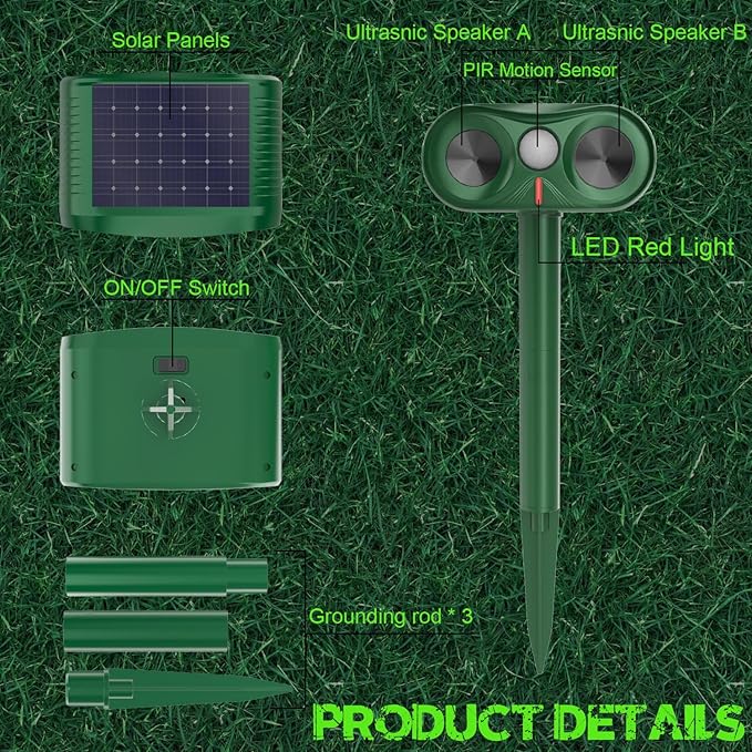Cat Repellent Outdoor - Animal Repellent Ultrasonic Outdoor - Motion Activated & Waterproof, Stray Cat, Raccoon, Squirrel Deterrent for Yard, Garden - Humane Animal Repeller with Dual Ultrasonic