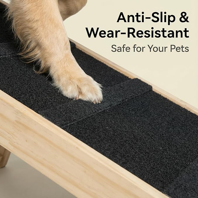 Wooden Pet Ramp for Bed, Foldable Dog Ramp with Removable Side Rails, Lightweight Ramp for Dogs for Large Dogs Senior Cats, Supports up to 100 lbs for Easy Access to Bed or Car (Large)