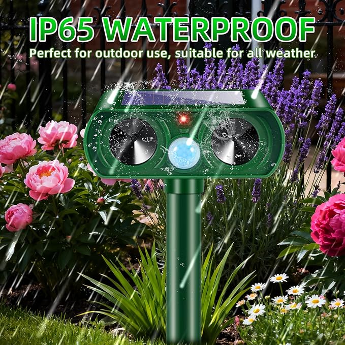 2 Pack Solar Ultrasonic Animal Repeller Outdoor, Cat Deer Repellent Devices with Motion Sensor, IP65 Waterproof Animal Deterrent Devices for Squirrels,Rabbits,Dogs,Raccoons,Skunks for Garden Yard Farm