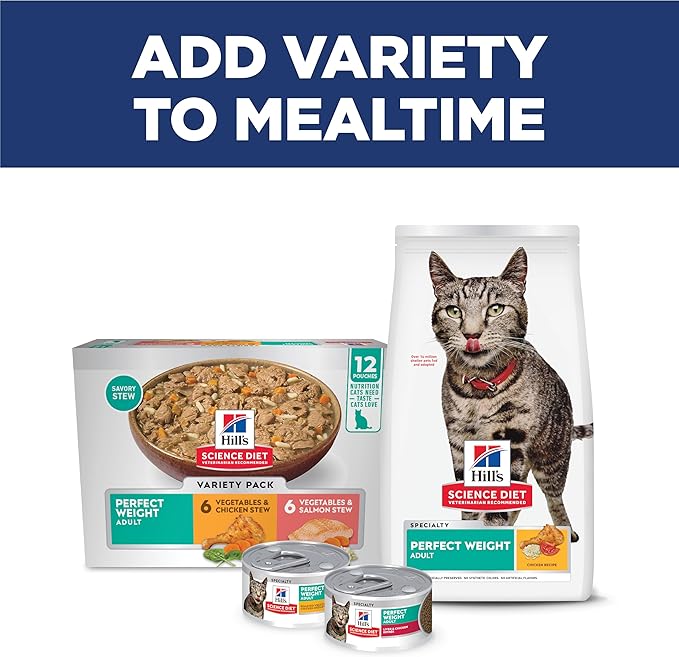 Hill's Science Diet Perfect Weight, Adult 1-6, Weight Management Support, Dry Cat Food, Chicken Recipe, 15 lb Bag