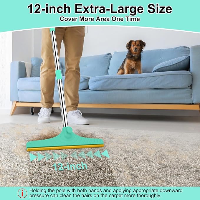 Carpet Rake for Pet Hair Removal - 45" Adjustable Long Handle Carpet Rake, Reusable Pet Hair Removal Tool Kit, Cat Dog Fur Rakes Scraper Carpet Broom for Carpets