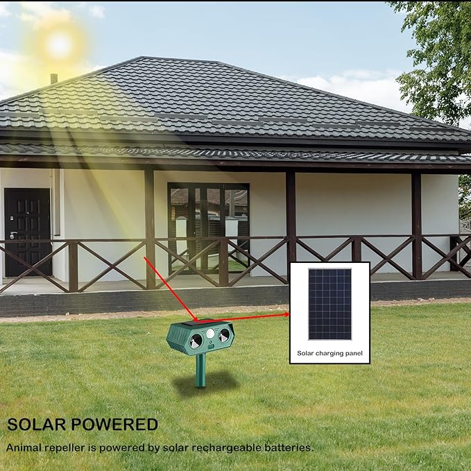 Solar Ultrasonic Animal Repellent 2 Pack,Cat Repellent for Outdoor with Motion Sensor,IP44 Waterproof Deer Repeller,Squirrel, Deer,Snake, Rabbit, Mole,Raccoon,Skunk,Yard Lawn Repeller Defender Rat