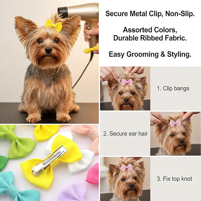 Hair Bows for Small Dog - 2 inch Pet Bowknots 60pcs (30 Pairs) - Puppy Dogs Grooming Hair Accessories - Dog Hair Clips for Yorkie, Maltese, Shih Tzu