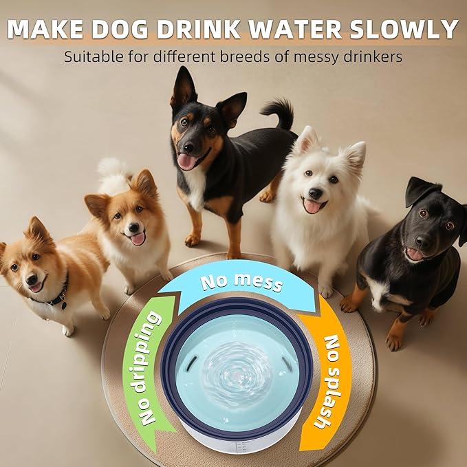 Decflow 1.2Gallon Dog Water Bowl No Spill, 4.5L Large Capacity Spill Proof Dog Bowls with Transparent Floating Disk, Anti-Splash Slow Drinking Dripless Bowl for Sloppy Messy Drinkers (Gray)