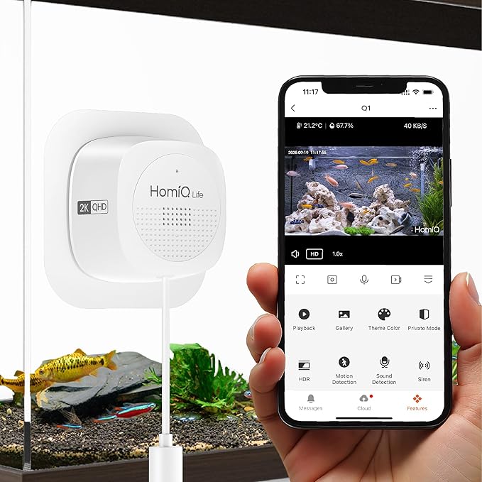 3MP 2K Aquarium & Terrarium Pet Camera.Install &Close-Focus Lens for Fish,Lizard, Reptile Pet and Window Bird Feeder,2.4GHz & 5GHz WiFi,Auto-Focus,24/7 Recording,2 Pack