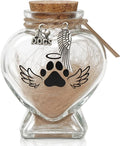 Pet Memorial Gift for Loss of Dog, Heart Shape Glass Jar & Bottle for Fur, Hair, Whiskers or Ashes Keepsake Urn with Cork Top, Charms for Cute Rainbow Bridge Memorial, Silver
